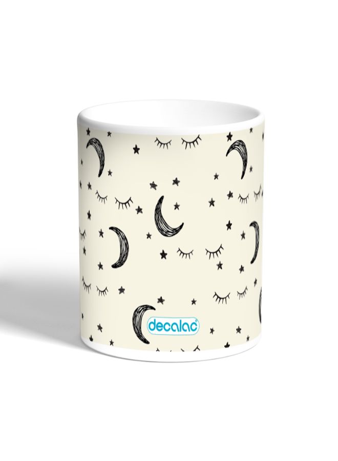 ديكالاك مج قهوة مزين بطبعة قمر ونجوم بيج/أسود/أبيض - Image 2