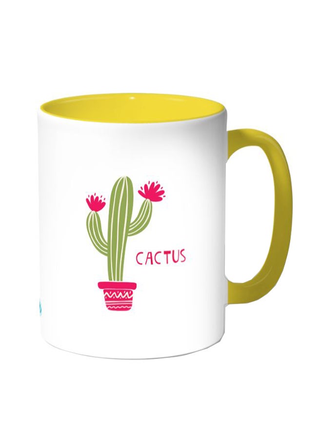 ديكالاك مج قهوة مزين بطبعة صبّار أبيض/أصفر - Image 1