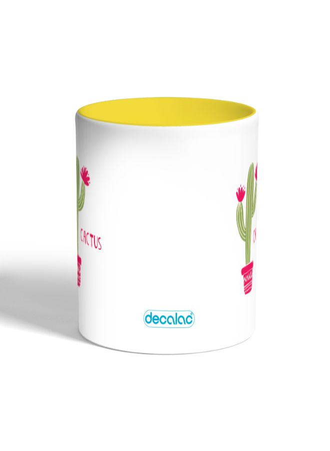 ديكالاك مج قهوة مزين بطبعة صبّار أبيض/أصفر - Image 2