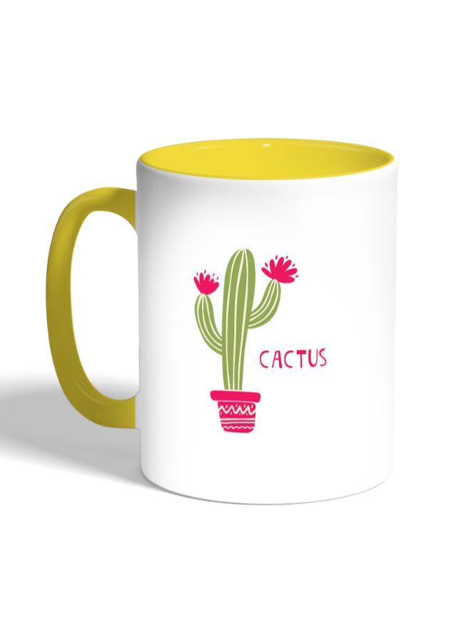 ديكالاك مج قهوة مزين بطبعة صبّار أبيض/أصفر - Image 3