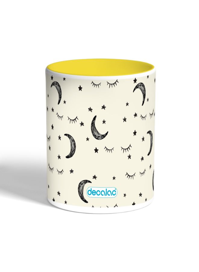 ديكالاك مج قهوة مزين بطبعة قمر ونجوم بيج/أصفر - Image 2