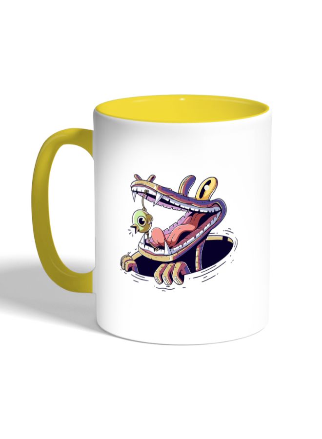 ديكالاك مج قهوة مزين بطبعة تمساح وعصفور أبيض/أصفر - Image 3