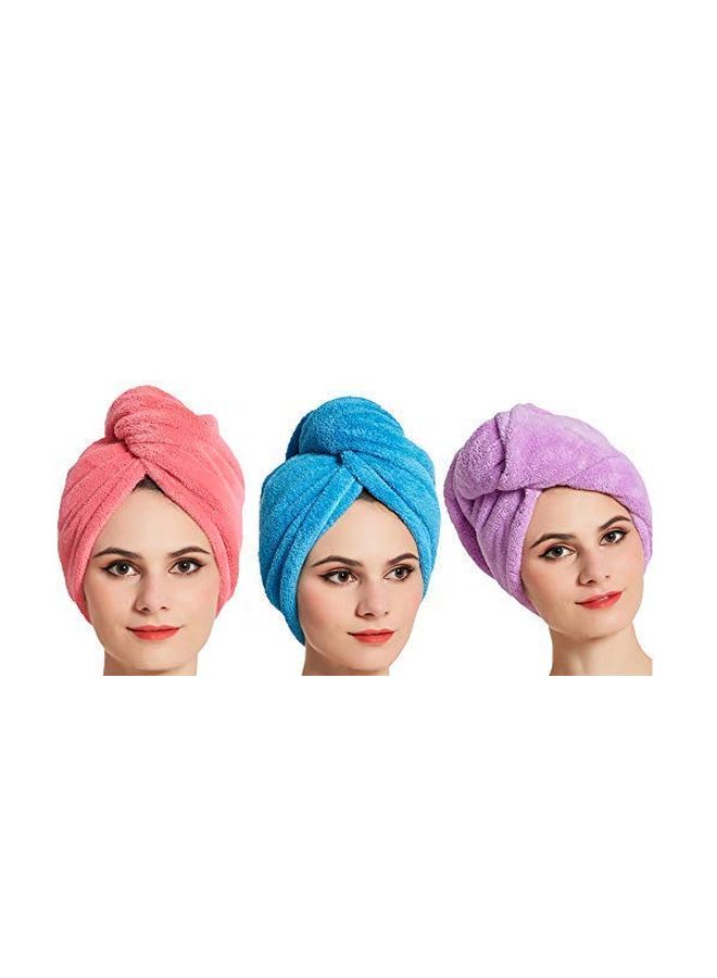 HOPESHINE Pack Of 3 Turban Twist Hair Drying Towel Blue/Purple/Rose Red 63x24cm - Image 2