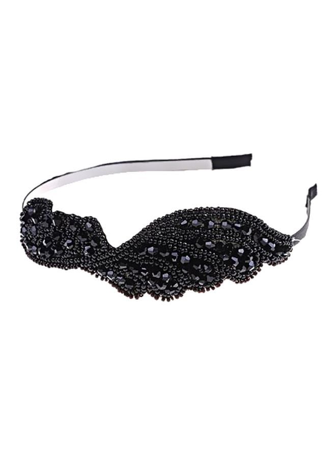 Alilang Vintage 1920s Floral Leaf Flapper Headband Black  - Image 1