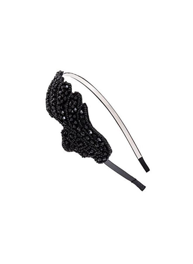 Alilang Vintage 1920s Floral Leaf Flapper Headband Black  - Image 2