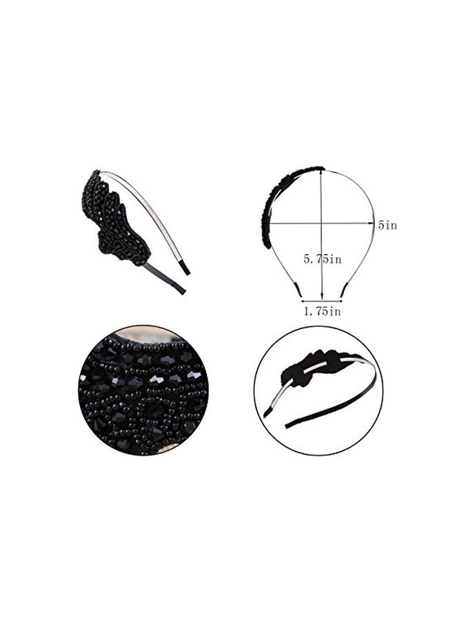 Alilang Vintage 1920s Floral Leaf Flapper Headband Black  - Image 3