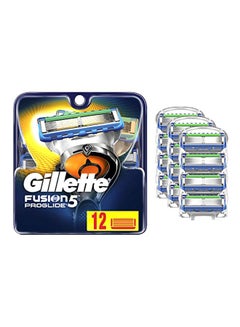 Gillette 12-Piece Fusion5 ProGlide Razor Blades Refills Silver/Blue/Green  - Image 1