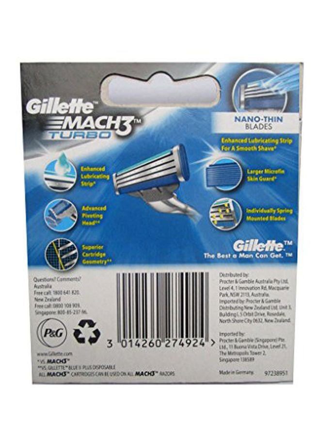 Gillette 16-Piece Mach 3 Turbo Razor Refill Cartridges Silver/Blue - Image 2