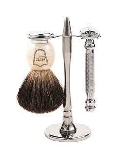 Parker Safety Razor Shaving Set Silver/White/Brown  - Image 1