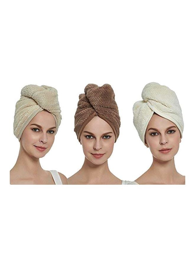 HOPESHINE 3-Piece Microfiber Head Wrap Towel Brown/Beige - Image 2