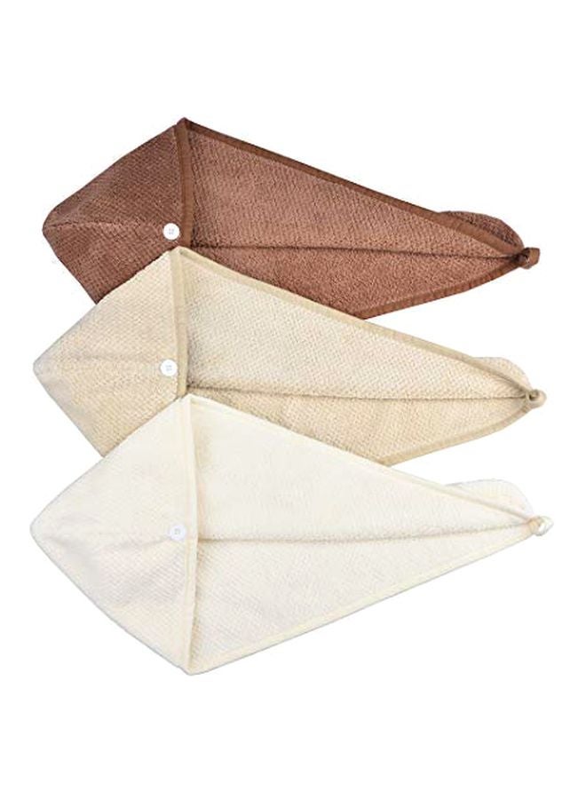 HOPESHINE 3-Piece Microfiber Head Wrap Towel Brown/Beige - Image 1