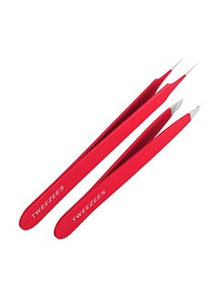 Tweezees Pack Of 2 Stainless Steel Tweezers Red/Silver  - Image 1