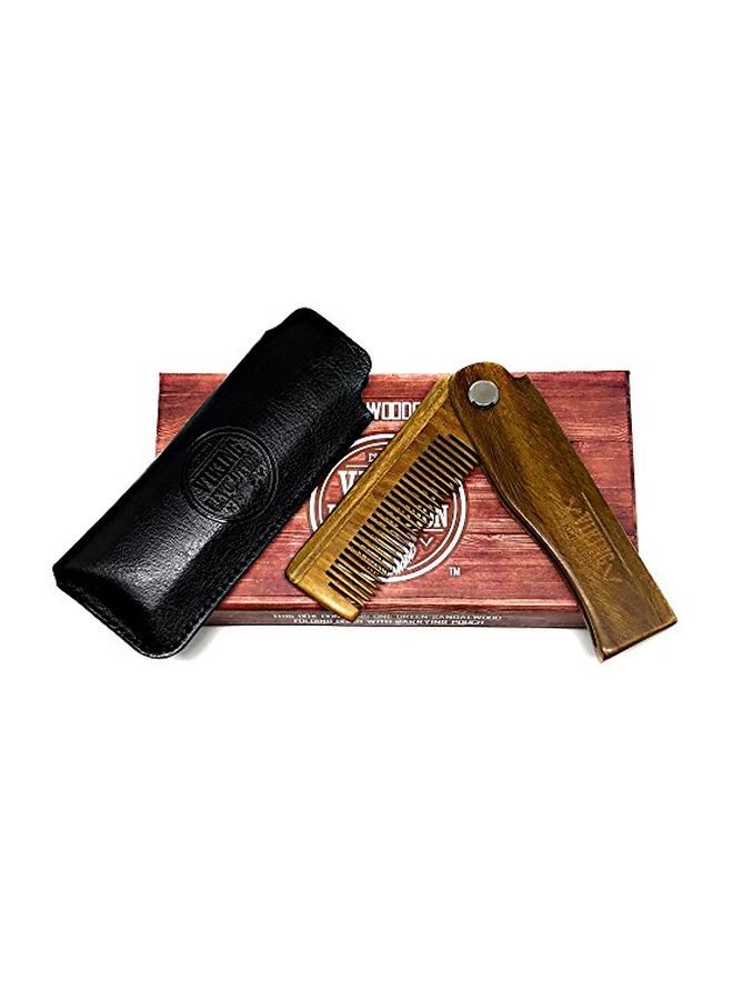 Viking Revolution - Folding Beard Comb With Carrying Pouch Brown - Image 1
