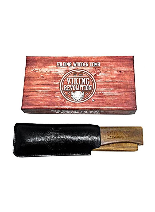Viking Revolution - Folding Beard Comb With Carrying Pouch Brown - Image 1
