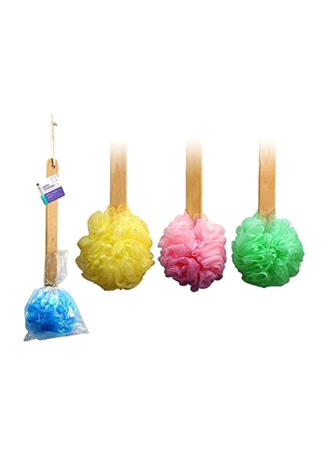 Bodico Pack Of 4 Long Wooden Handle Back Scrubber Set Multicolour