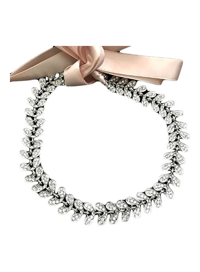 The Crafty Owl Rhinestone Crystal Studded Ribbon Headband Silver/Pink  - Image 1