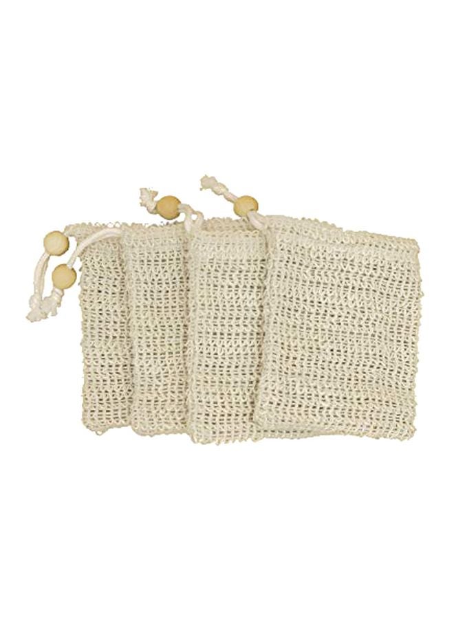 Bleu Bath 4-Piece Drawstring Soap Saver Bag With Wooden Bead Holder Beige - Image 1