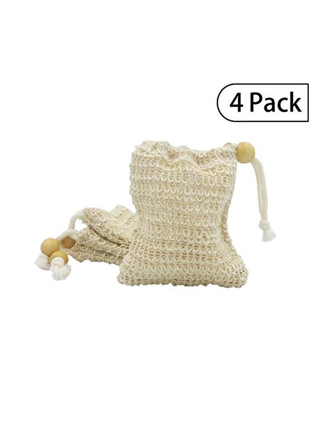 Bleu Bath 4-Piece Drawstring Soap Saver Bag With Wooden Bead Holder Beige - Image 2