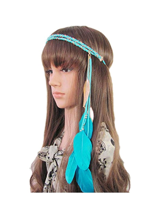 BUYITNOW - Braided Feather Headband Blue - Image 1