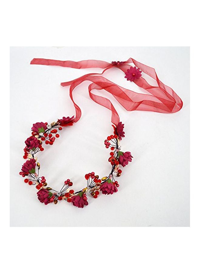 CLARA Flowers Wedding Headband Red/Green/Beige - Image 3