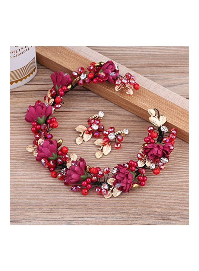 CLARA Flowers Wedding Headband Red/Green/Beige - Image 2