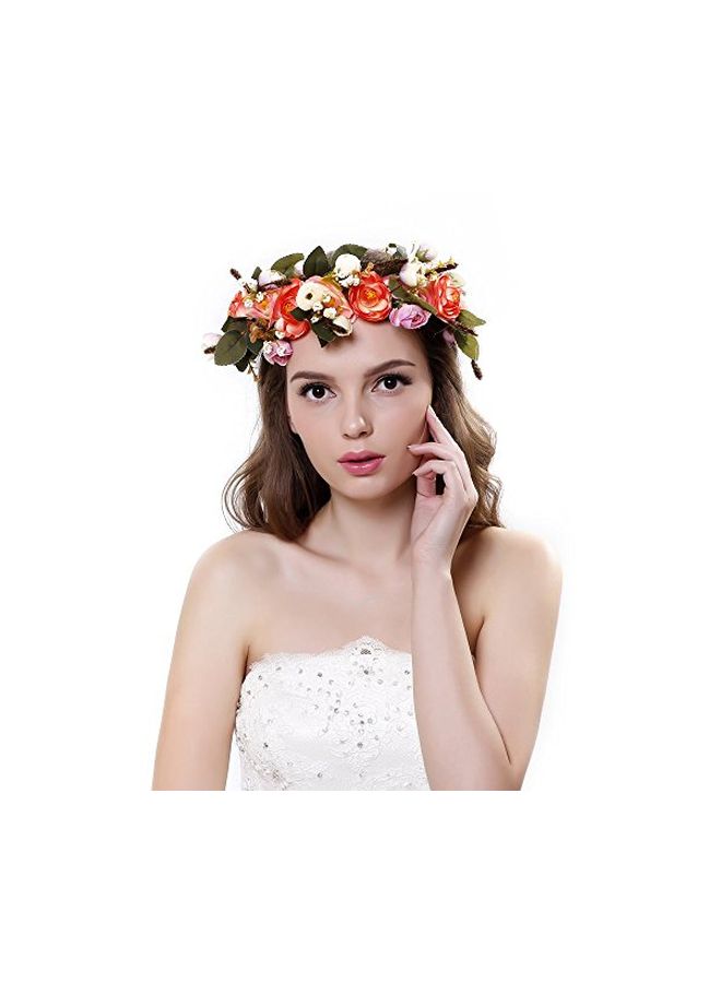 Ever Fairy Flower Wreath Headband Green/Orange/Beige - Image 2