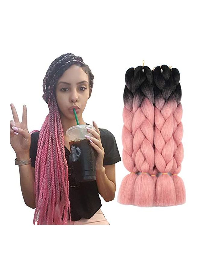 إكستريند مجموعة وصلات شعر مستعار مضفرة من الألياف الصناعية من 5 قطع أسود/وردي 24بوصة - Image 2