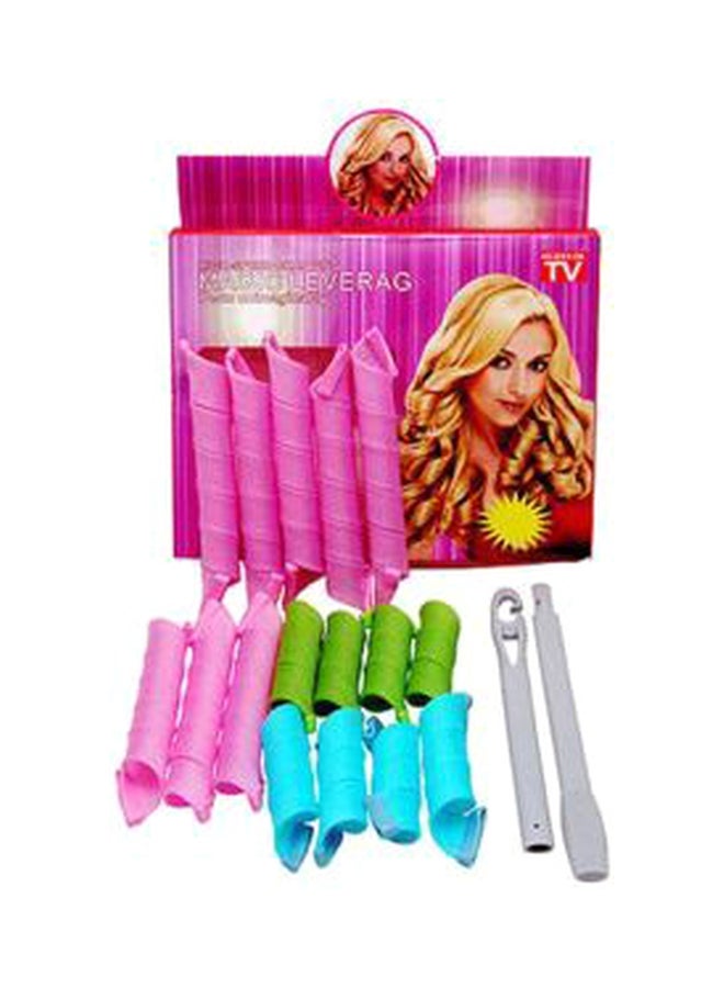 طقم بكرات للشعر من 16 قطعة وردي/أخضر/أزرق