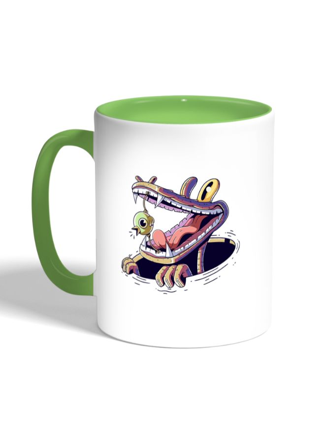 ديكالاك مج قهوة مزين بطبعة تمساح وعصفور أبيض/أخضر - Image 1