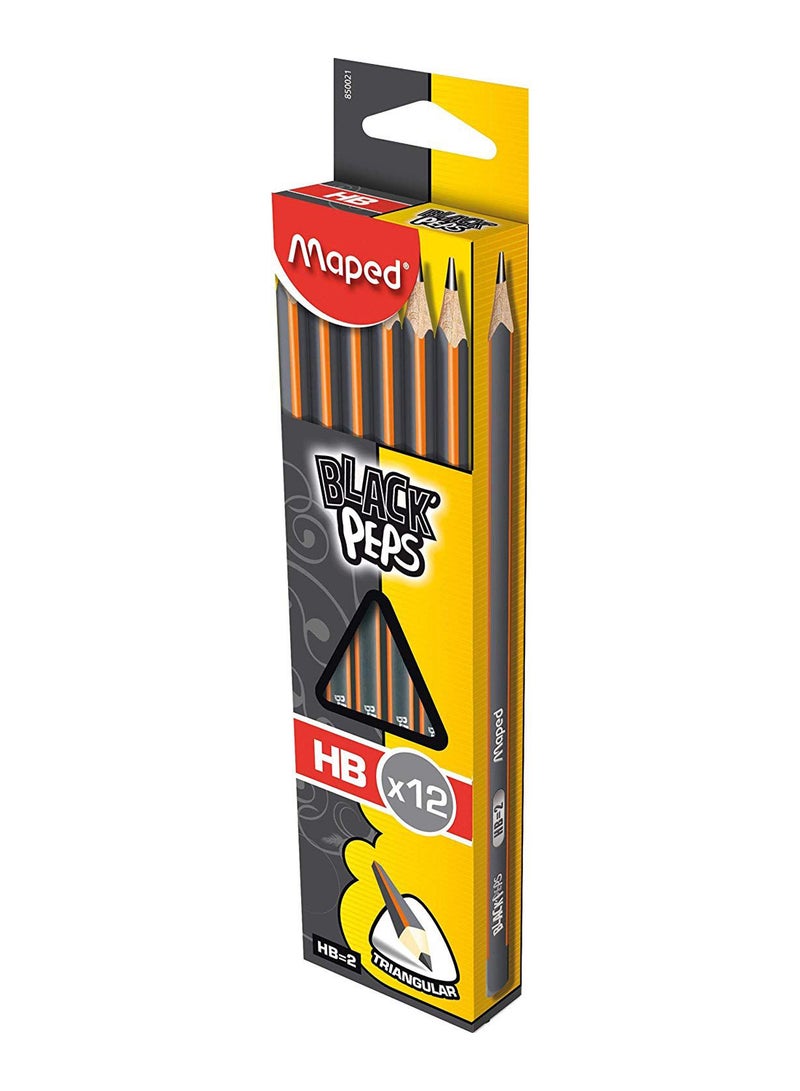 مابد طقم أقلام رصاص HB مكون من 12 قطعة برتقالي/رمادي