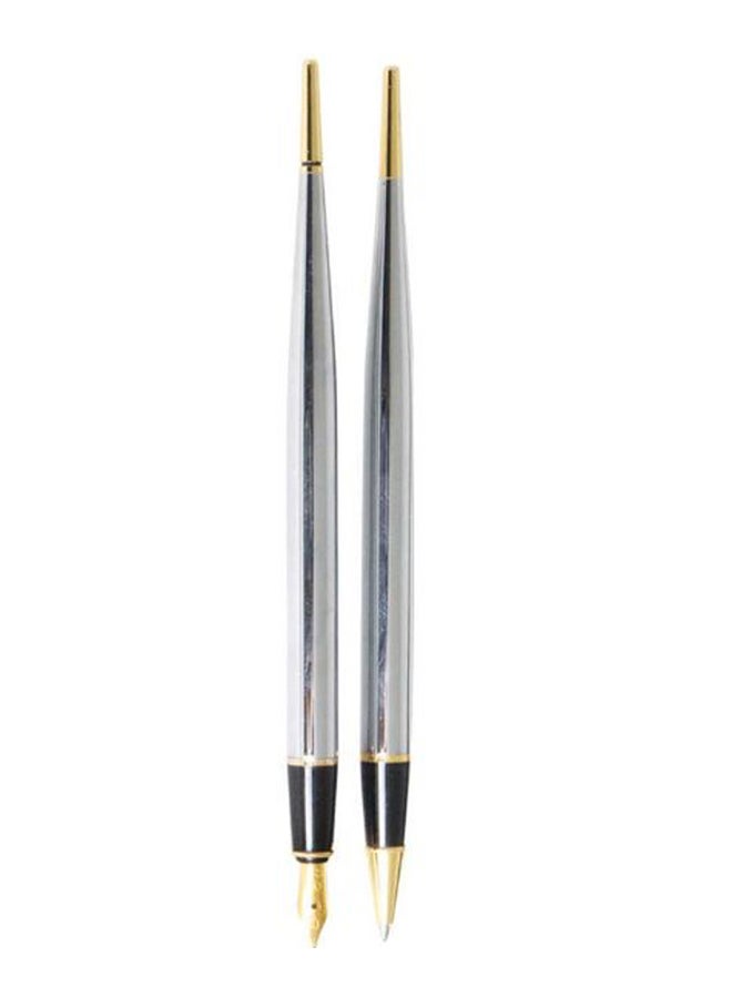 سكريكس 2-Piece Chrome Ball Pen And Marble Fountain Pen Set Silver/Gold/Black  - Image 1
