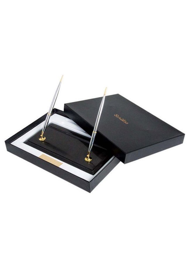 سكريكس 2-Piece Chrome Ball Pen And Marble Fountain Pen Set Silver/Gold/Black  - Image 2