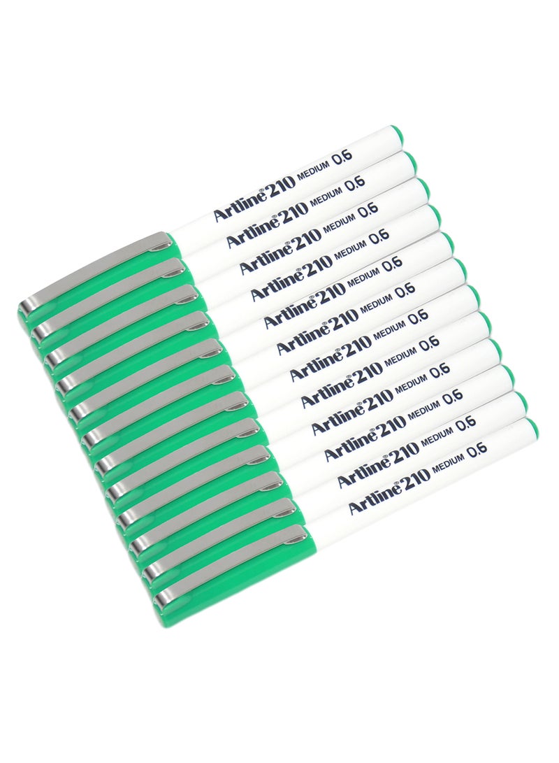 آرت لاين طقم أقلام رفيعة الخط من 12 قطع أبيض/أخضر - Image 1