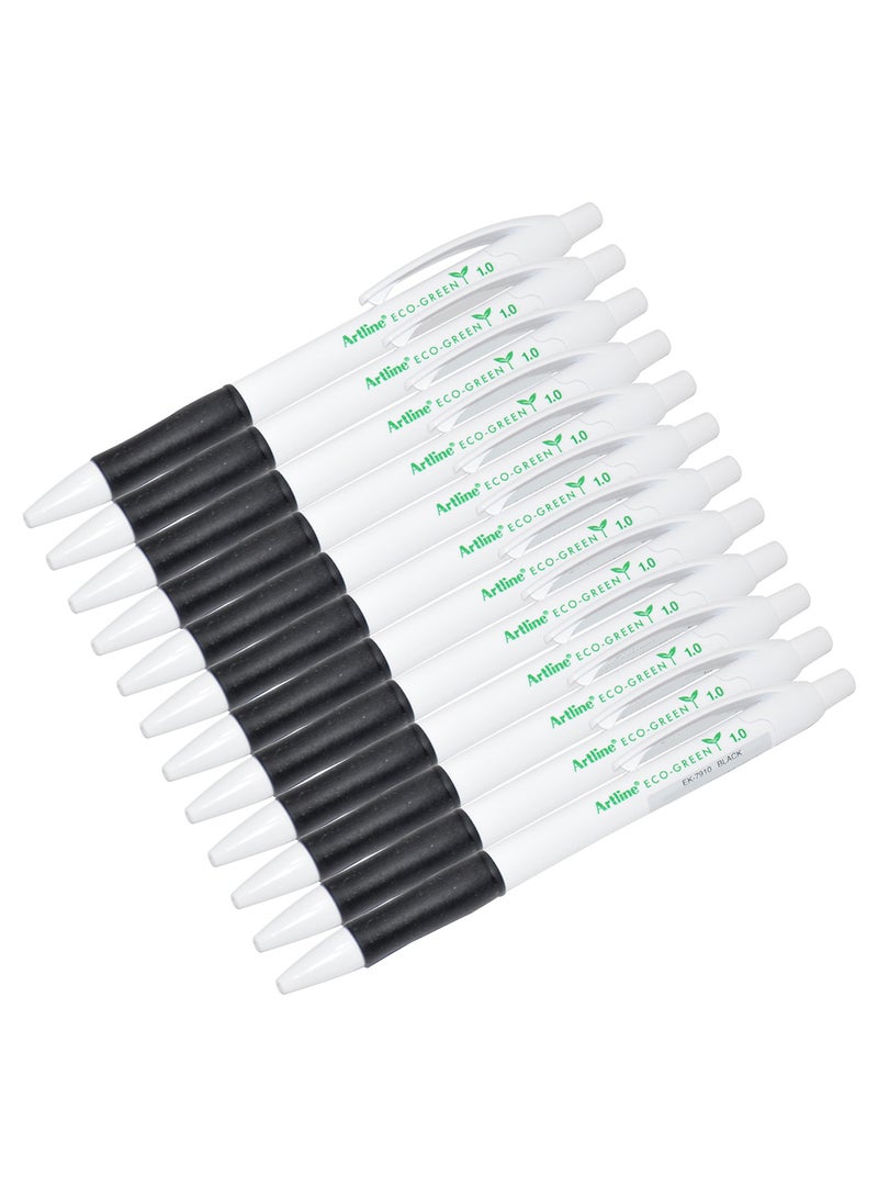 آرت لاين طقم أقلام الحبر إيكو جرين برأس كروي مكون من 12 قطعة أبيض/ أسود - Image 1