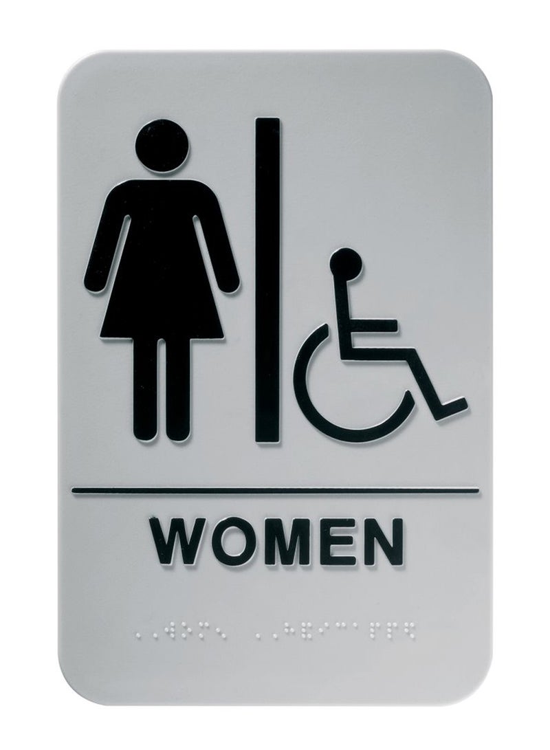 Durable Women Disabled Pictogram Sign With Braille Grey/Black - Image 1