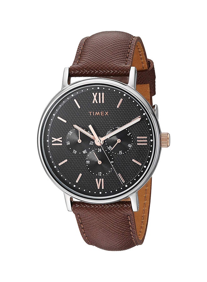 TIMEX Men's Leather Analog Wrist Watch TW2T35000 - Image 1