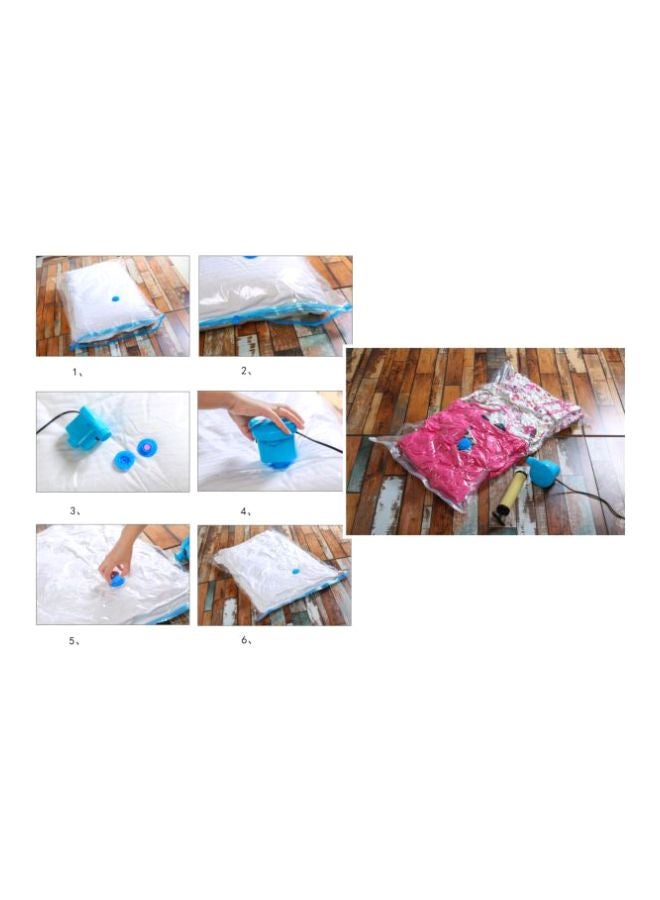 7-Piece Reusable Sealer Storage Bag With Suction Pump Clear/Blue 70x100cm - Image 3