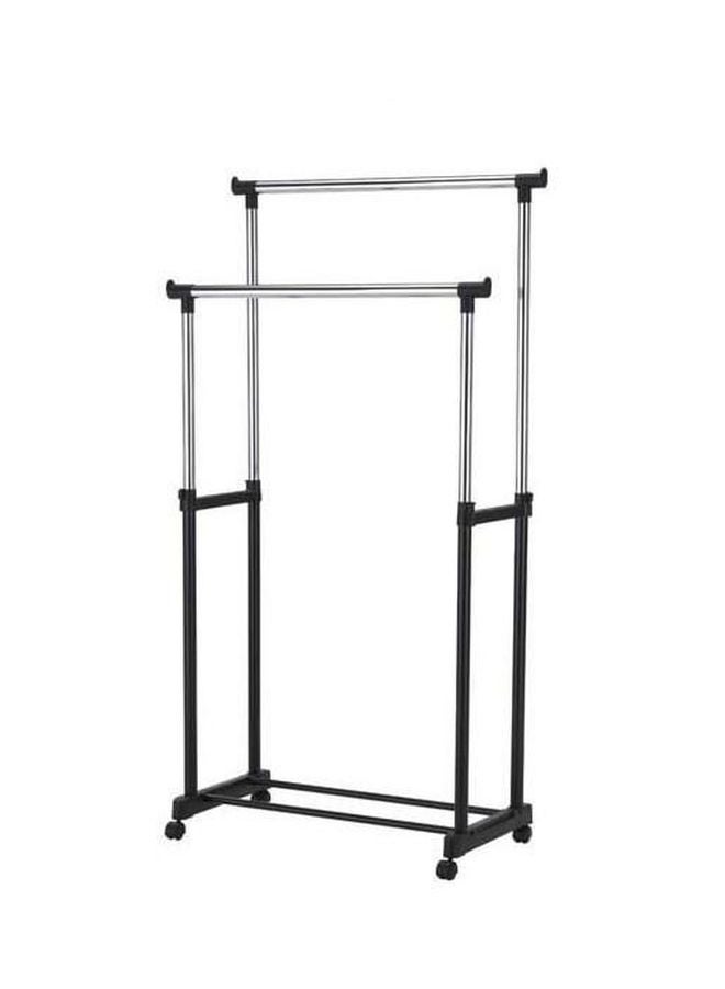 2-Pole Telescopic Clothes Rack Silver/Black - Image 2