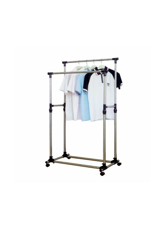 Generic - Double Pole Clothes Rack And Wheels Silver/Black - Image 1