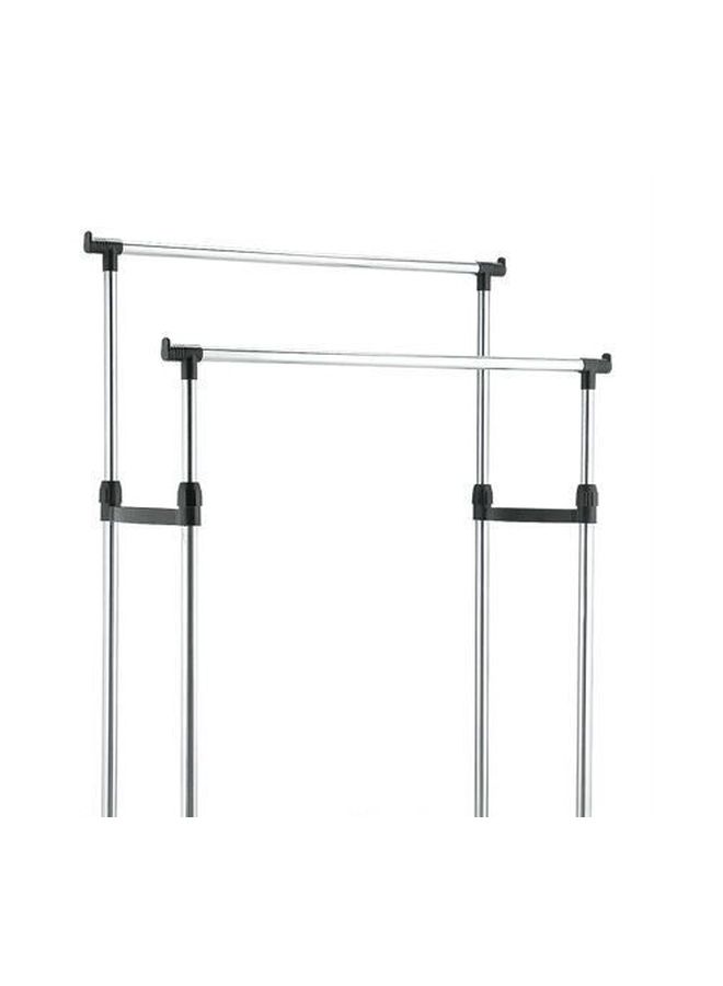 Generic - Double Pole Clothes Rack And Wheels Silver/Black - Image 1