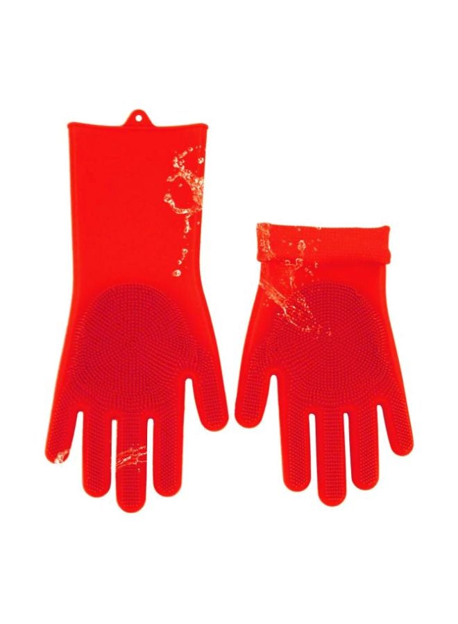 2-Piece Silicone Gloves With Wash Scrubber Red