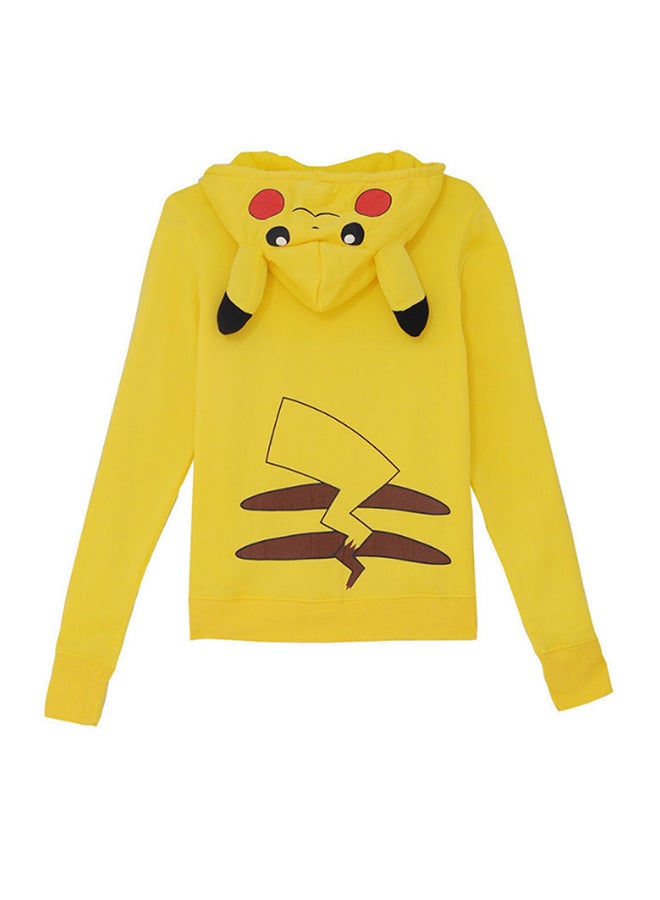 Pikachu Print Zipper Up Hooded Jacket Yellow  - Image 2