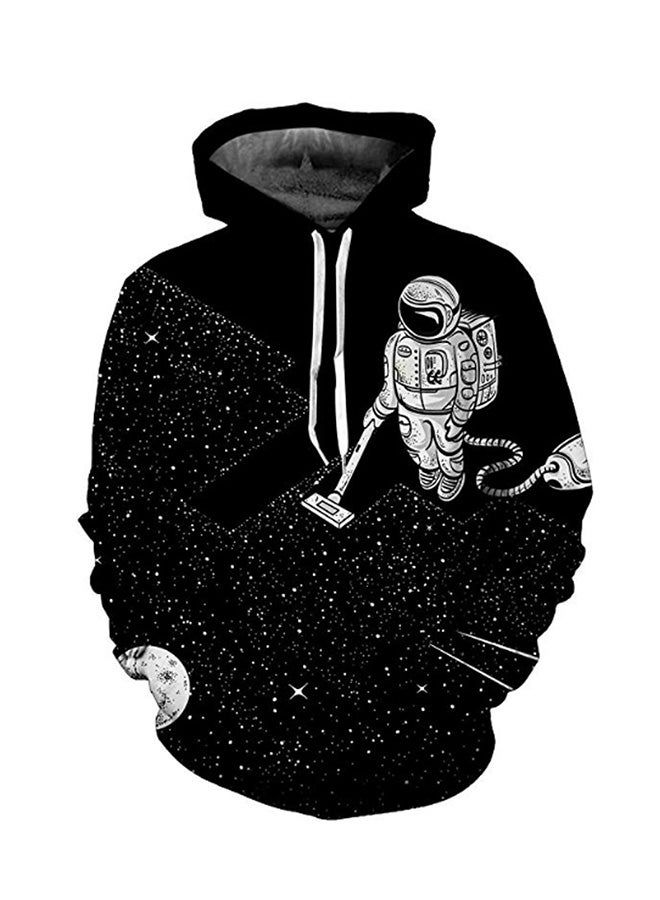 3D Astronaut Printed Long Sleeves Hoodie Black - Image 1