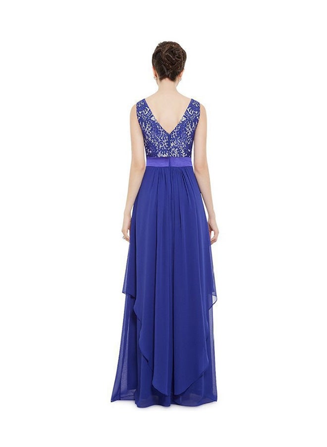 Elegant Sleeveless Swing High Low Prom Dress Blue - Image 2