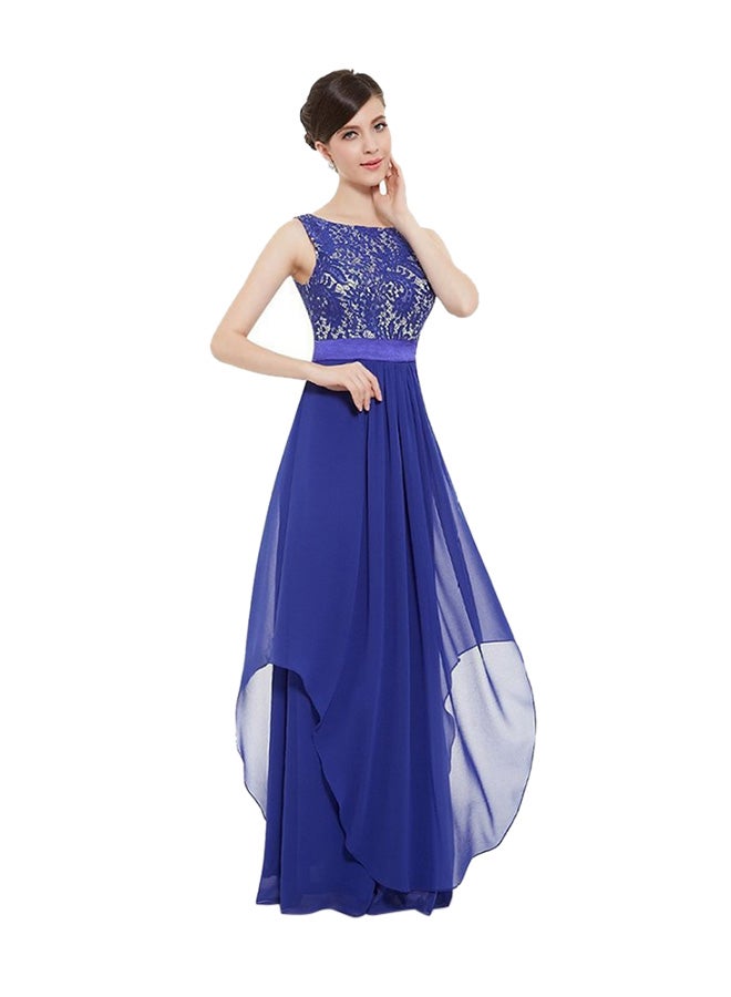 Elegant Sleeveless Swing High Low Prom Dress Blue - Image 1