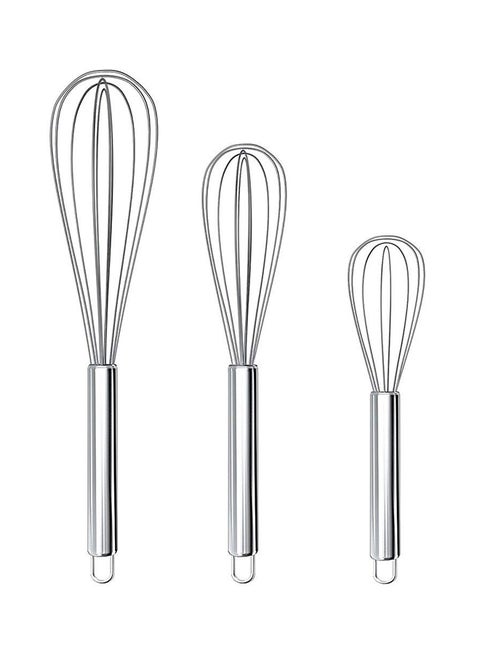 3-Piece Stainless Steel Egg Whisk Silver 8, 10, 12inch
