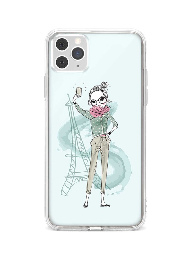 ستايلايزد غطاء حماية واقي لهاتف أبل آيفون 11 برو مزين برسمة سيلفي بجوار برج إيفل