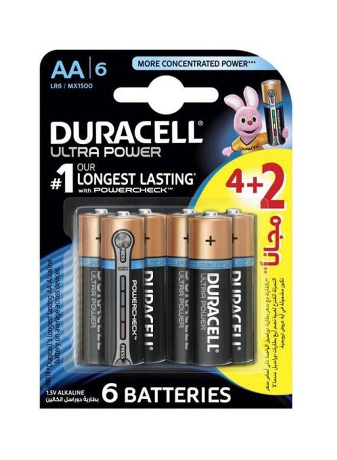 دوراسيل مجموعة بطاريات AA ألتراباور من 6 قطع أسود/بني/أزرق