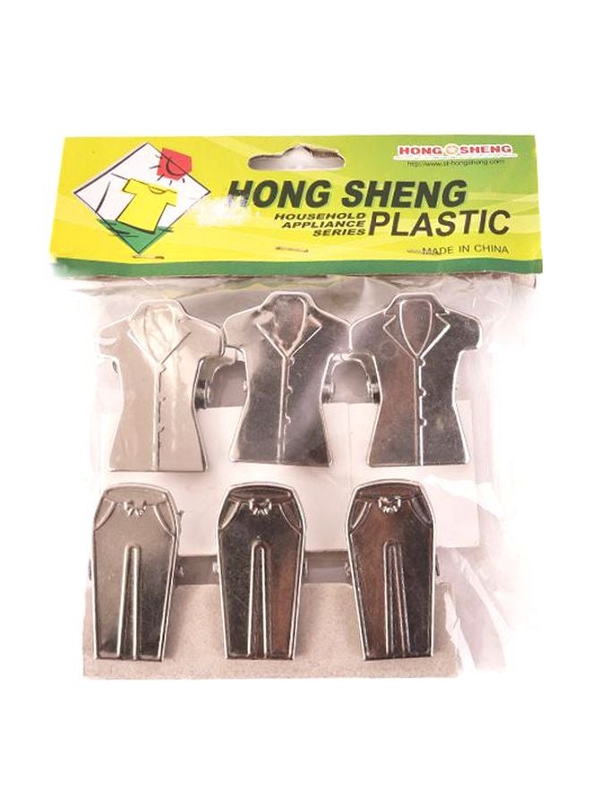 Hong Sheng 6-Piece Cloth Clip Silver 6x3cm