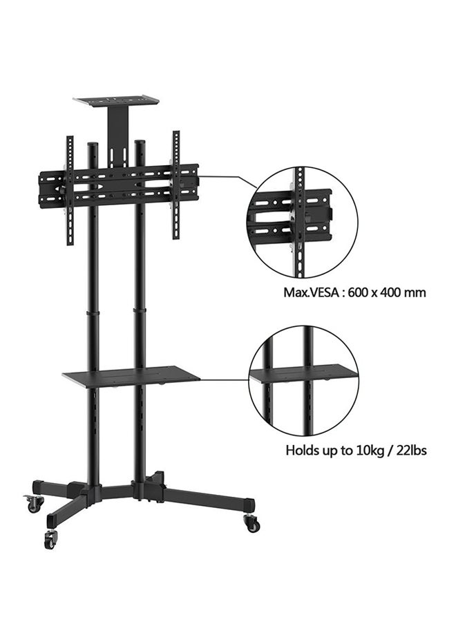 Mobile TV Stand Rolling TV Cart: Floor TV Trolley for 32” to 65” LCD LED Flat Curved Screen Tilt Height Adjustable with Wheels Cable Management Black Black